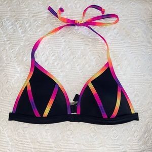 Victoria's Secret PINK Black Neon Gradient Trim Push-Up Triangle Swim Top